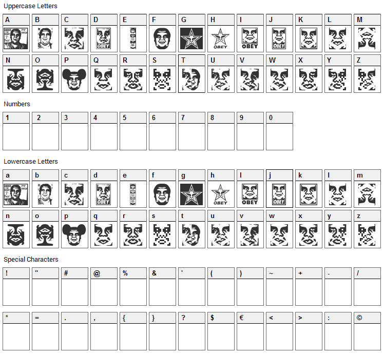 Obey Series 1 Font Character Map
