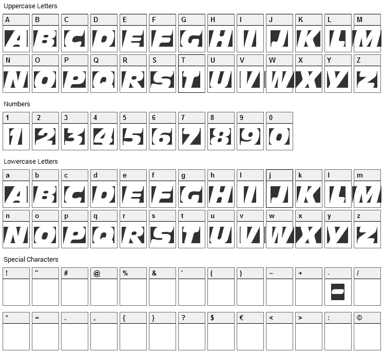 Obliquo Font Character Map