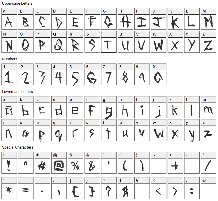 Obliterate Font Character Map