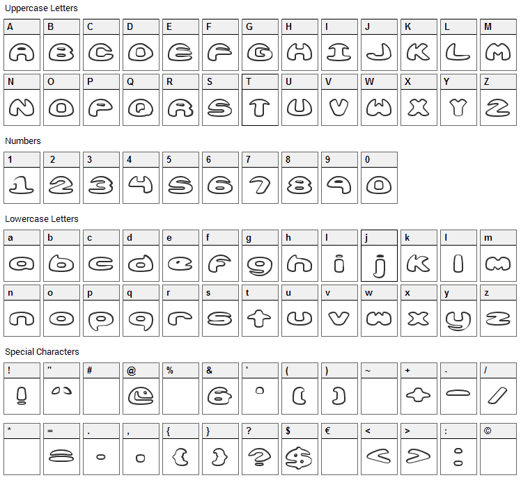 Obloquy Font Character Map