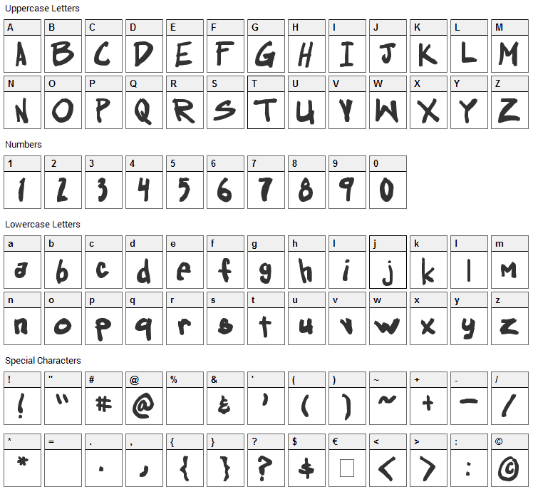 Obssessed Font Character Map