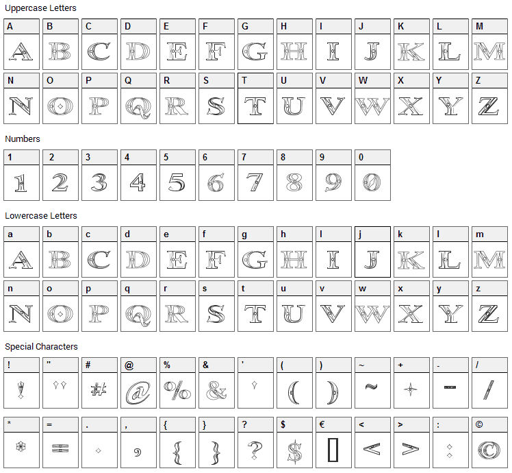 Occoluchi Font Character Map