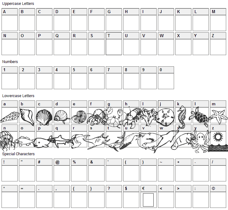 Ocean Iacy Font Character Map