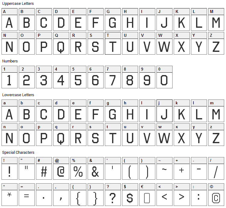 Octin College Font Character Map