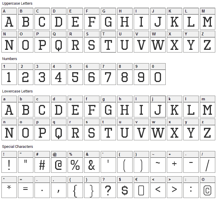 Octin Sports Font Character Map