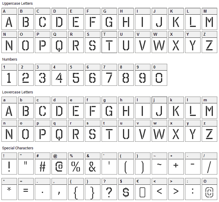 Octin Stencil Font Character Map