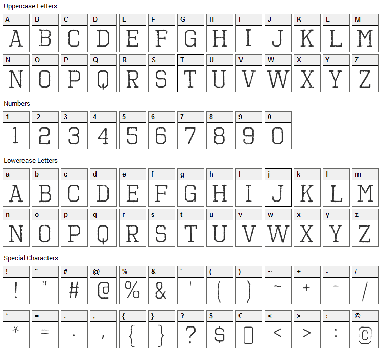 Octin Vintage Font Character Map