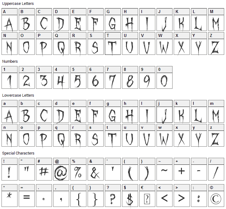 October Crow Font Character Map