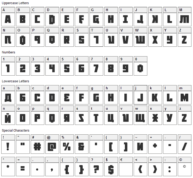 October Guard Font Character Map