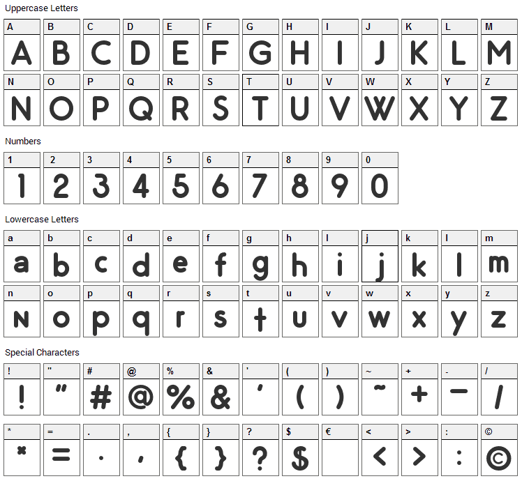 Odin Rounded Font Character Map
