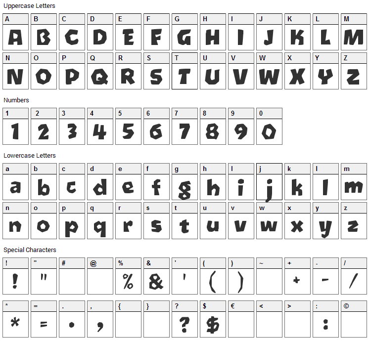 Oetztype Font Character Map