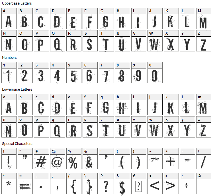 Off-Road Font Character Map