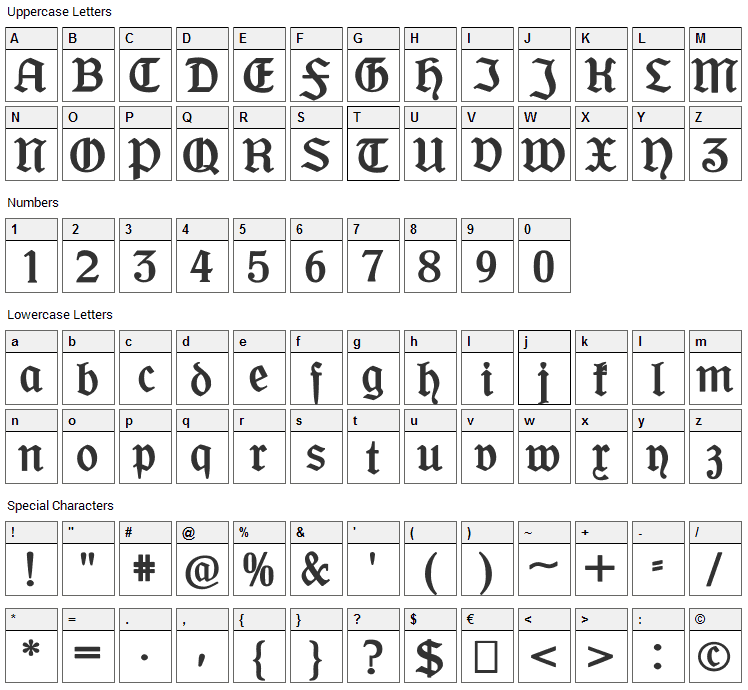 Offenbacher Schwabacher Font Character Map