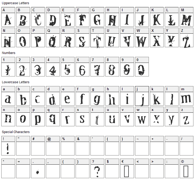 Officer Down Font Character Map