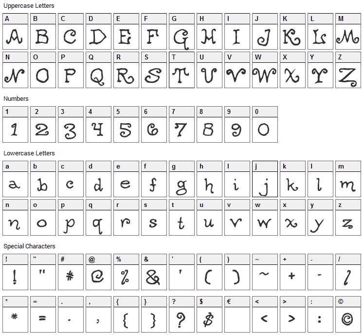 Ogdred Weary Font Character Map