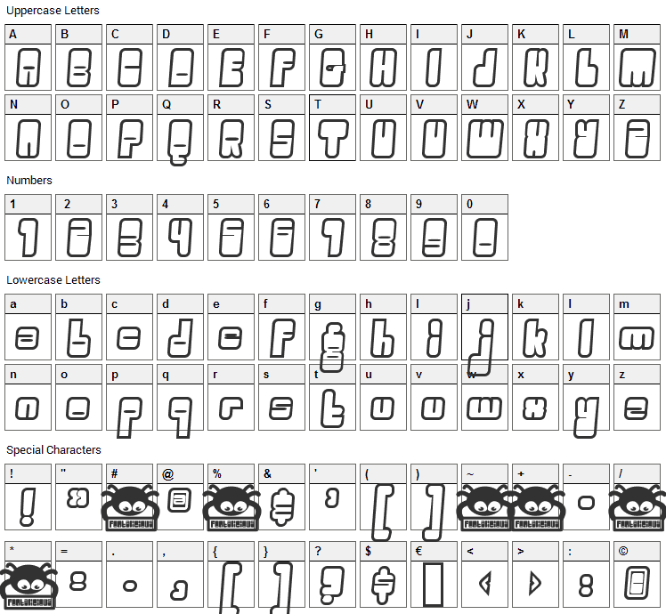 Oggle Font Character Map