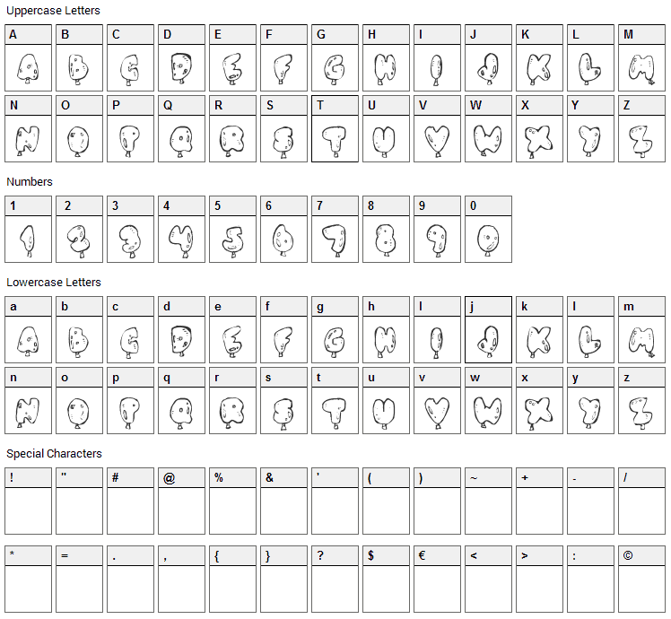 Oh, Balloney Font Character Map