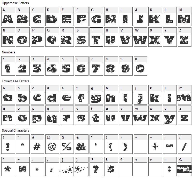 Oh my god stars  Font Character Map