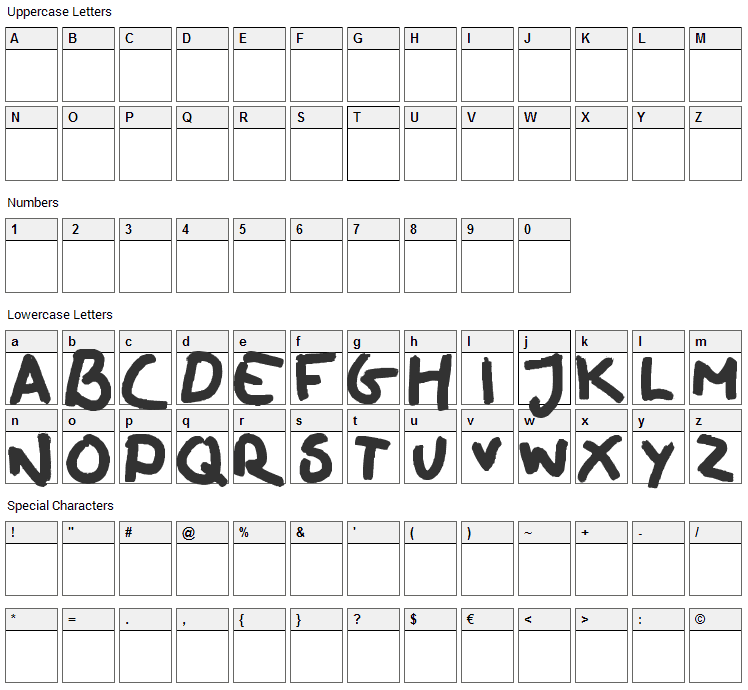 Oilhand Font Character Map