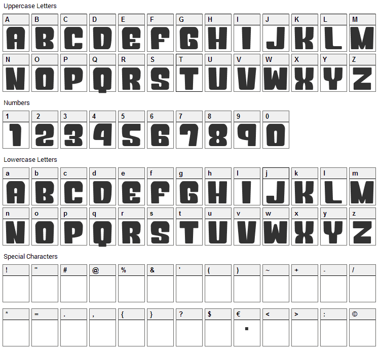 Okuba Cloud Font Character Map