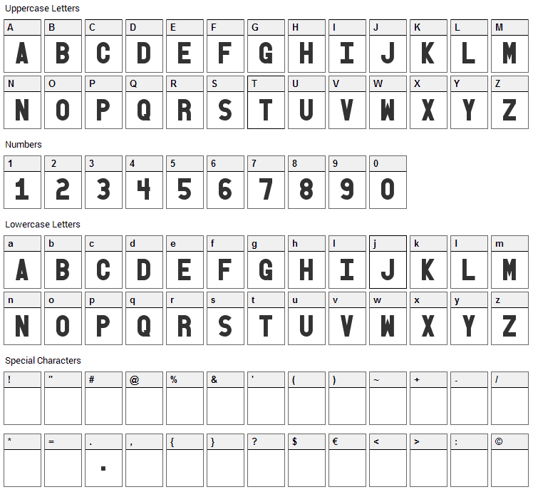 Old Block Font Character Map