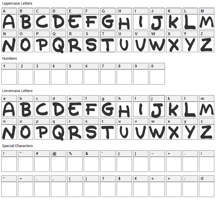 Old Cave Font Character Map