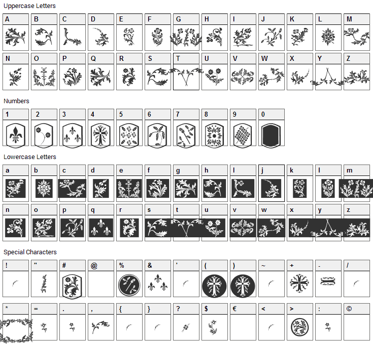 Old English Dingbats Font Character Map