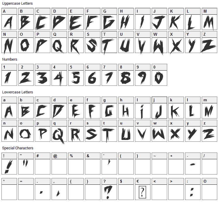 Old Evils Font Character Map