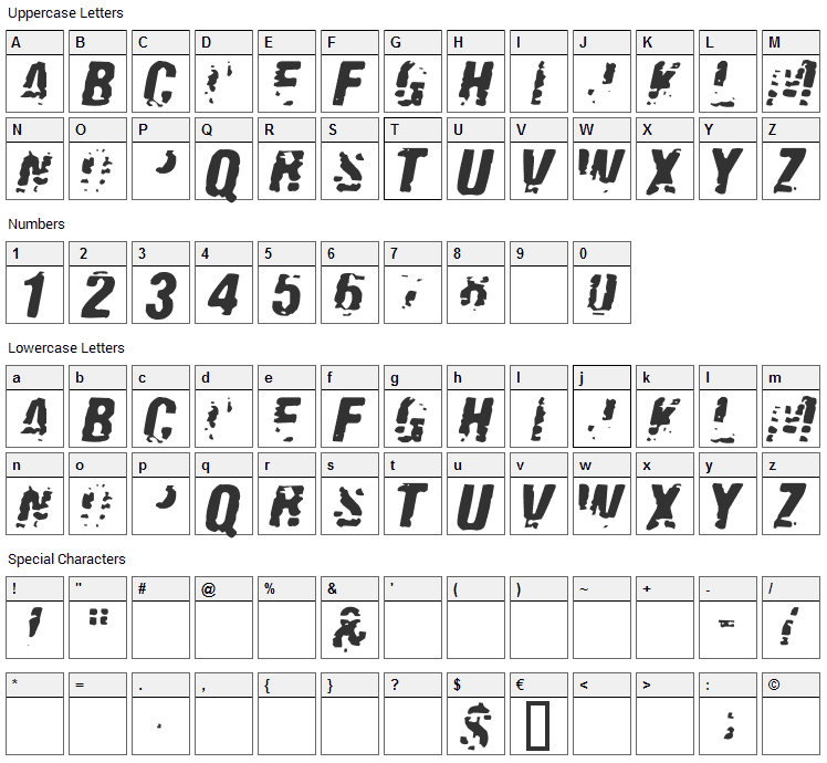 Old Fax Font Character Map