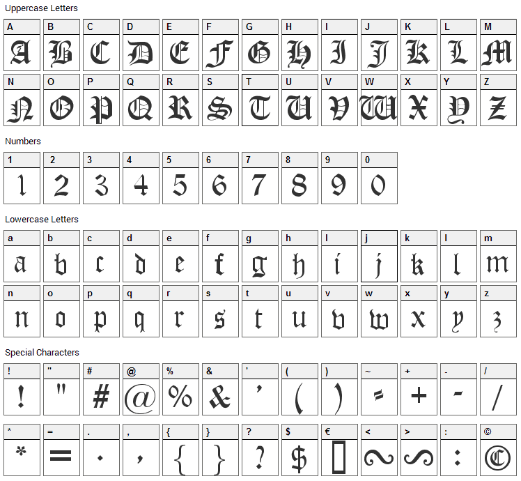 Old London Font Character Map