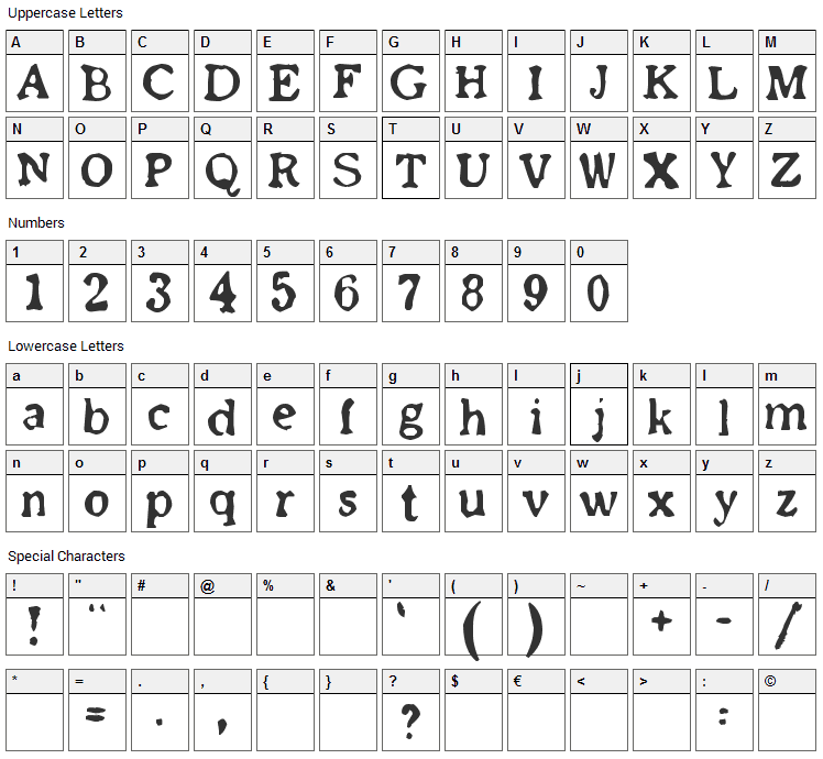 Old Newspaper Font Character Map