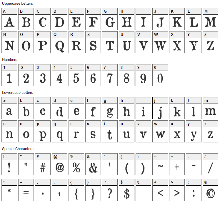 Old Newspaper Types Font Character Map