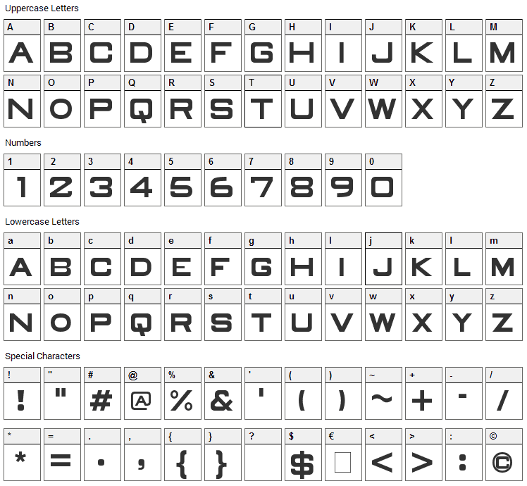 Old Republic Font Character Map