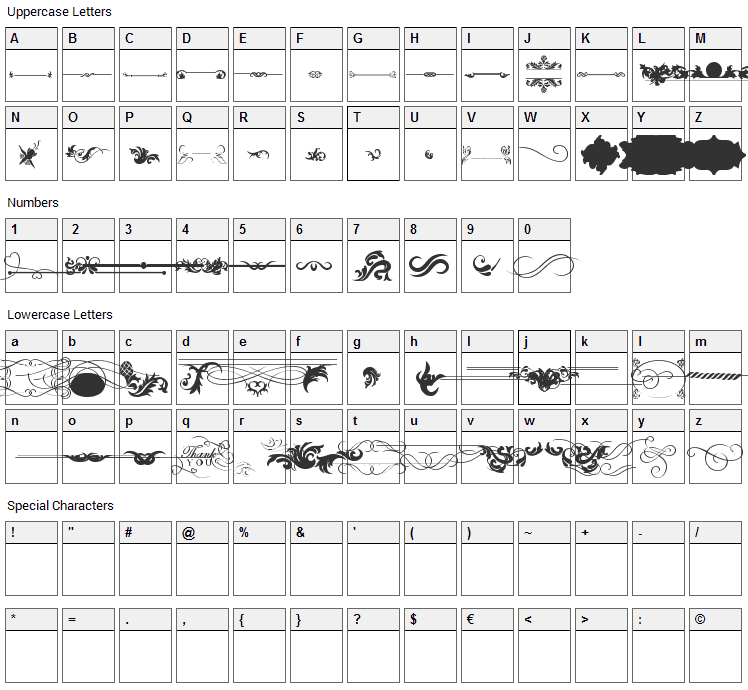 Old Retro Labels Font Character Map