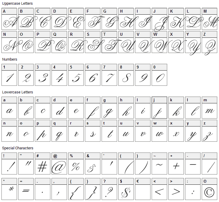 Old Script Font Character Map