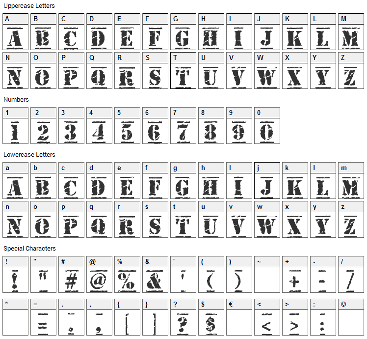 Old Stamper Font Character Map