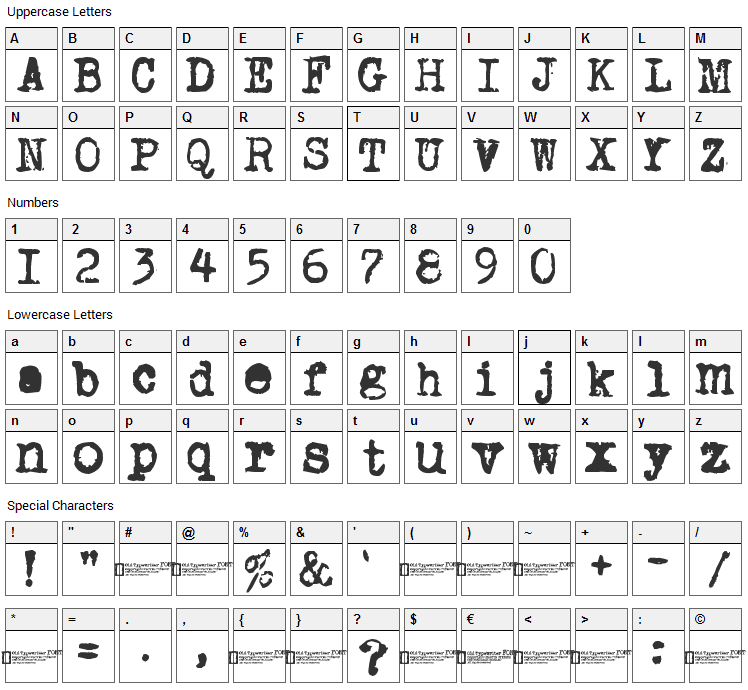 Old Typewriter Font Character Map