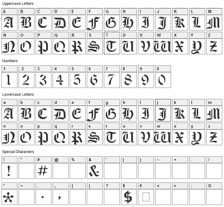 Olde Stencil Font Character Map