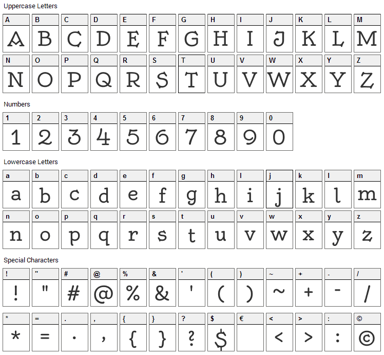 Oldenburg Font Character Map