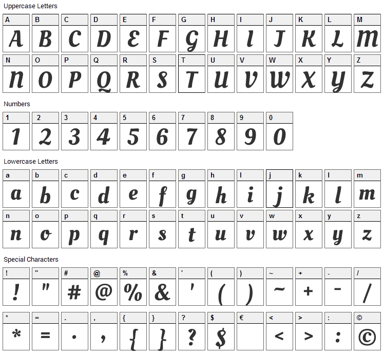 Oleo Script Font Character Map