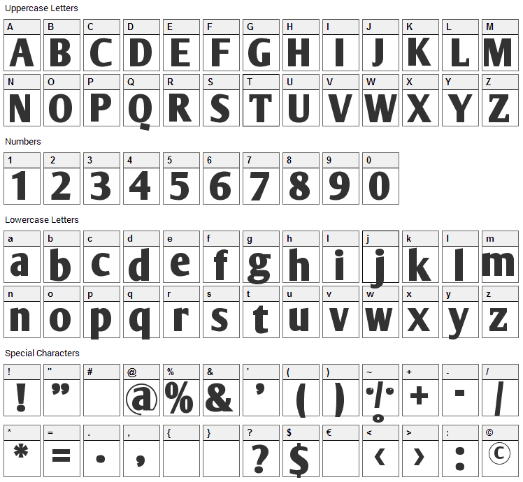 Olijo Font Character Map