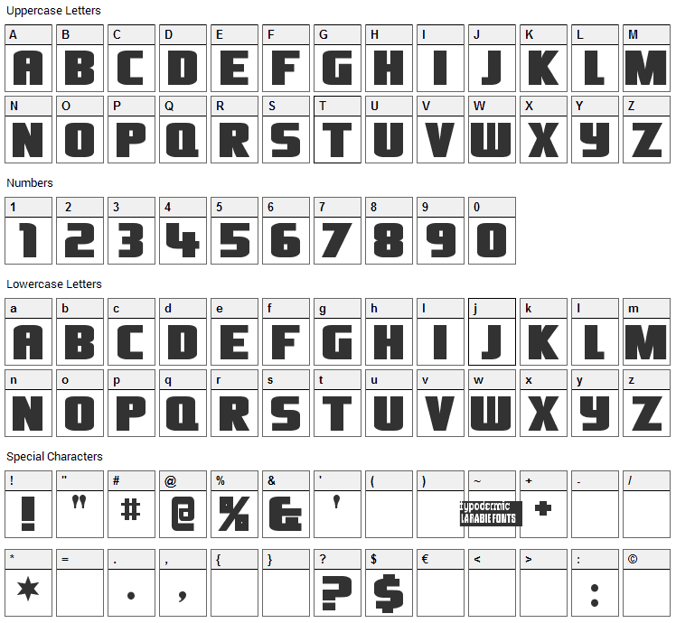 Olivers Barney Font Character Map