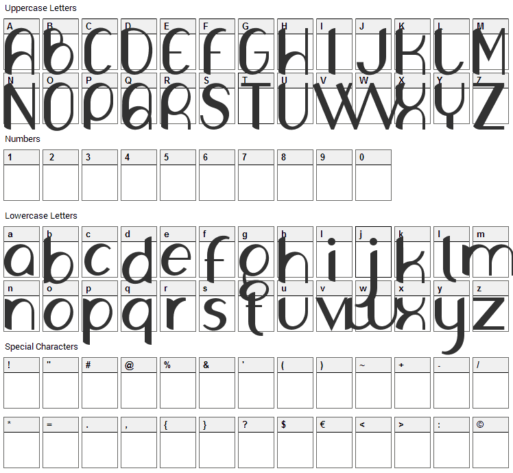 Olivia Font Character Map