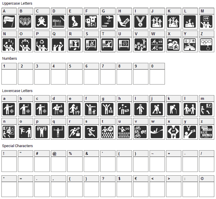 Olympukes Font Character Map