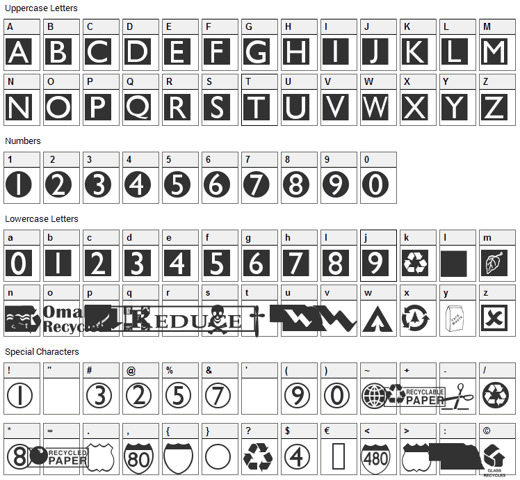 Omaha Dings Font Character Map