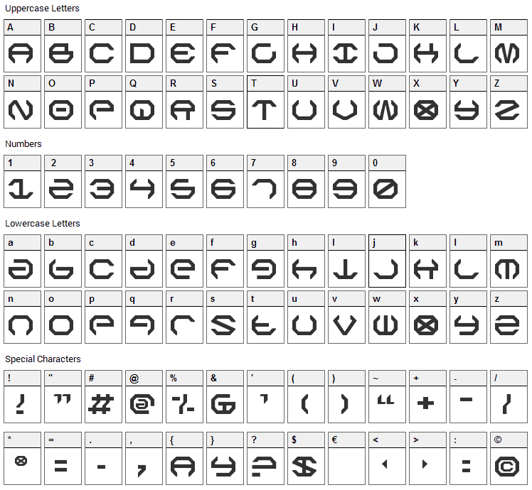 Omega Sentry Font Character Map