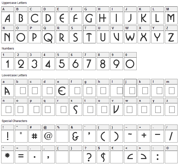 Omnibus Font Character Map