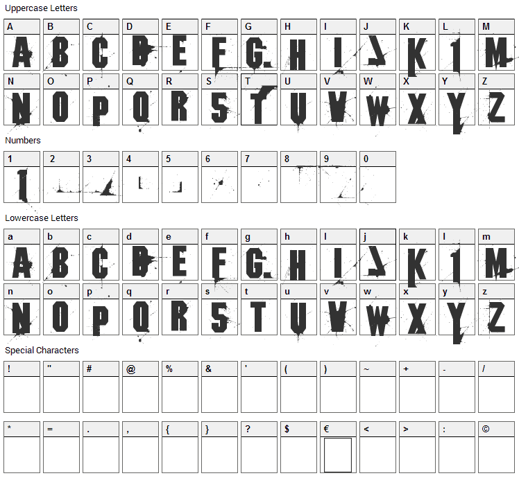One 1 Font Character Map