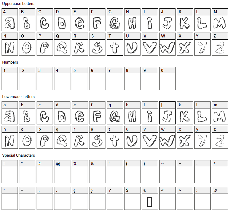 One Lousy Bottom Font Character Map