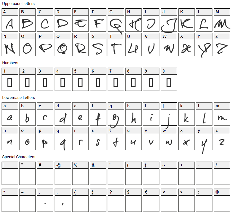 Onetrick Tony Font Character Map